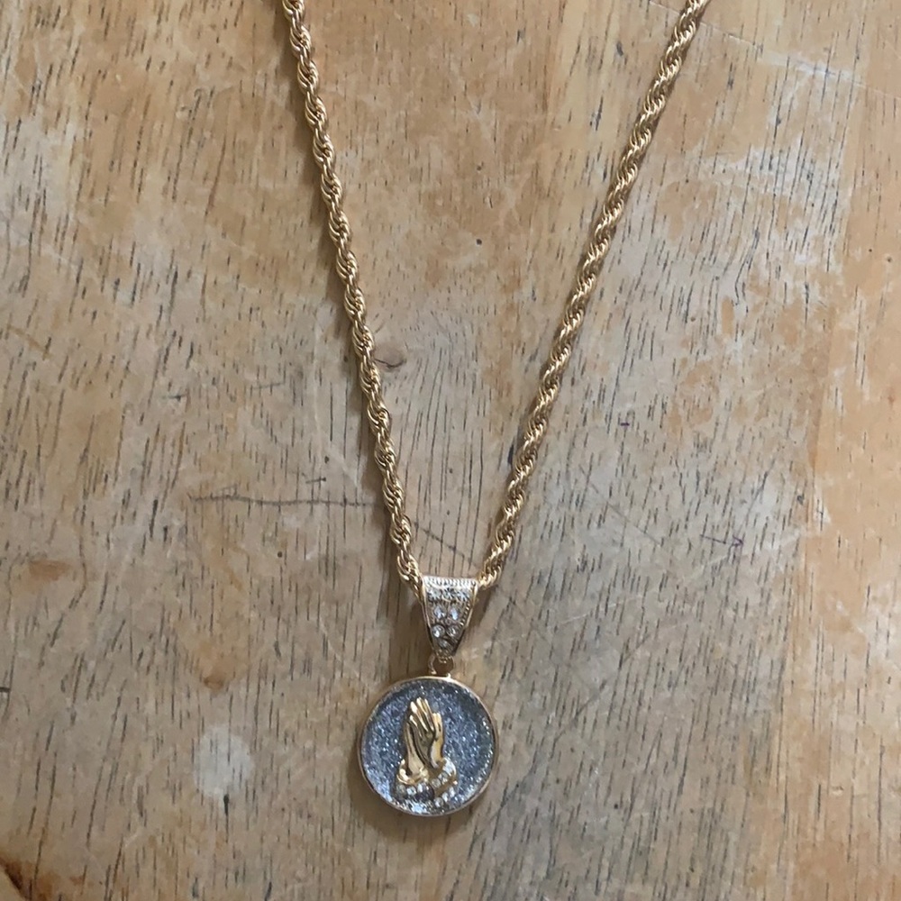 Men’s Praying Hands Pendant with Gold Chain